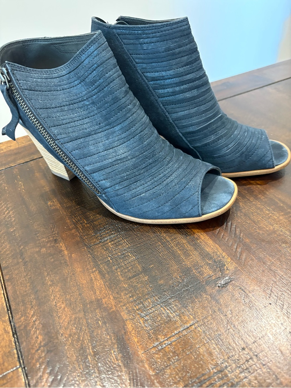 Women's Paul Green Navy Blue Peep-Toe Booties - Modern Zip Heels